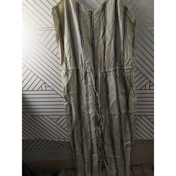 LOU & GREY Women's Linen Lyocell Striped Jumpsuit Tie Waist Sleeveless Size Med - Picture 3 of 10